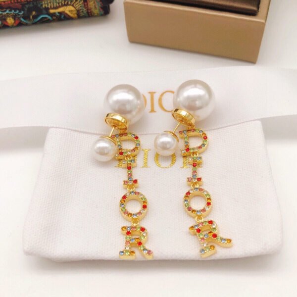 18K CD Color Crystal Script Earrings
