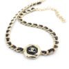 18K CC Rhinestone Leather Choker Necklace