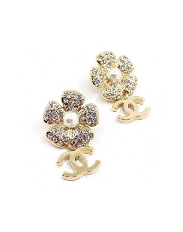 18K CC Flower Full Crystals Earrings