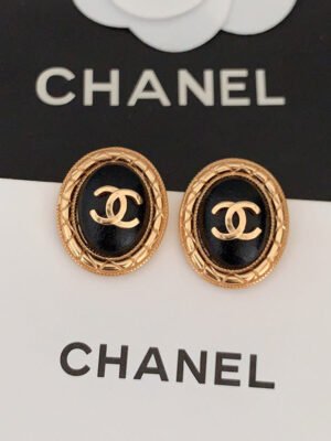 18K CC Oval Leather Earrings