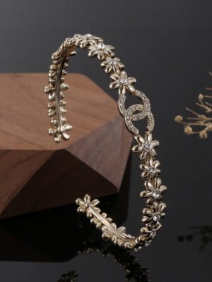 18K CC Crystal Flower Open Cuff Bracelet
