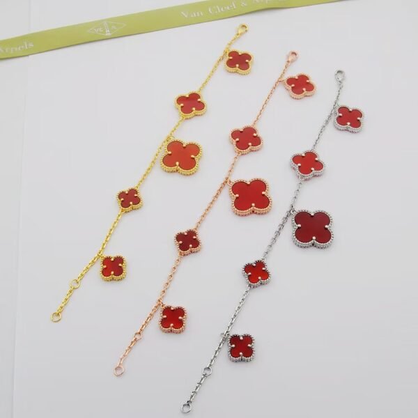 18K Magic Alhambra Five Carnelian Motifs Clover Bracelet