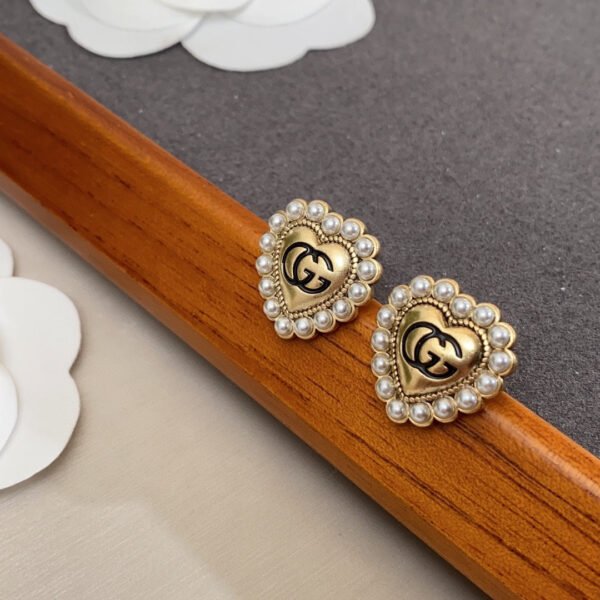 18K Double G Heart Pearl Earrings