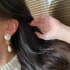 18K CC Flower Pearl Earrings