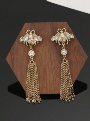 18K Double G Bee Tassel Crystal Earrings