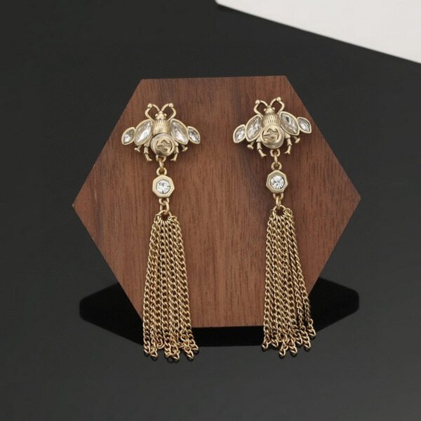 18K Double G Bee Tassel Crystal Earrings