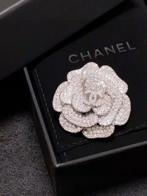 18K CC Full Diamond Camellia Brooch