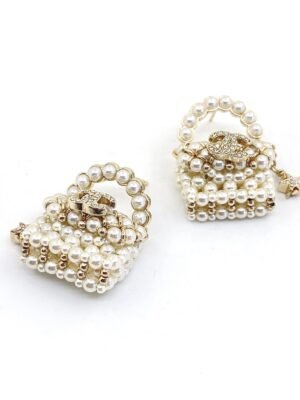 18K CC Small Bag Pearl Earrings