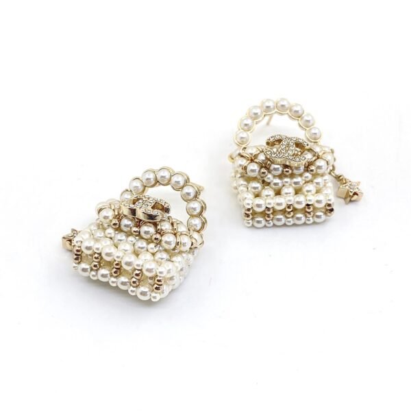 18K CC Small Bag Pearl Earrings