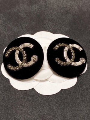 18K CC Black Earrings