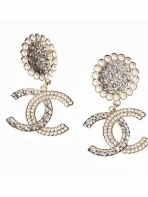 18K CC Diamond Drop Earrings