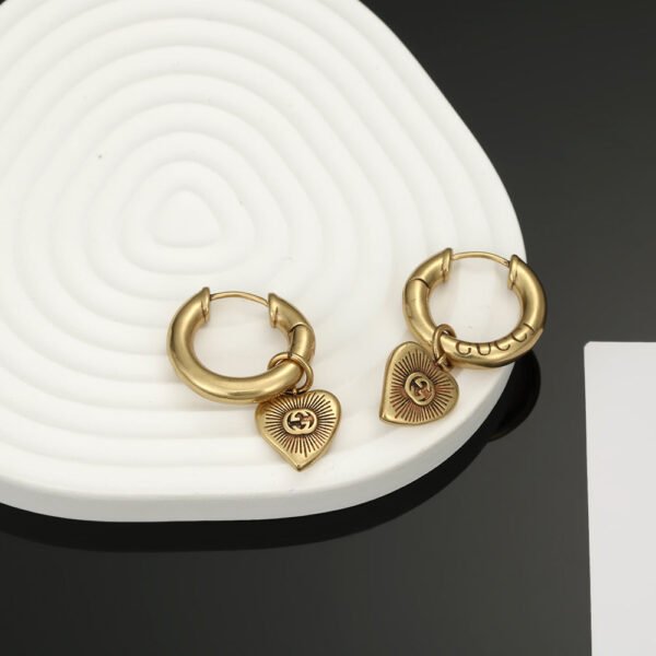 18K Double G Vintage Peach Heart Earrings