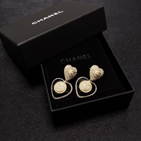 18K CC Black Heart Earrings