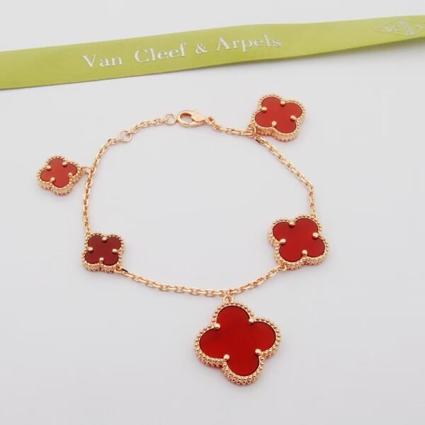 18K Magic Alhambra Five Carnelian Motifs Clover Bracelet