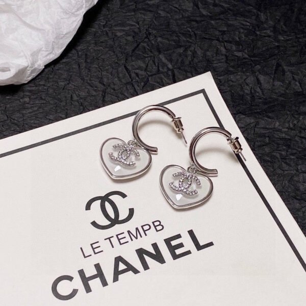 18K CC White Heart Earrings