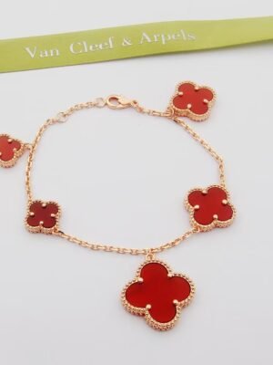 18K Magic Alhambra Five Carnelian Motifs Clover Bracelet