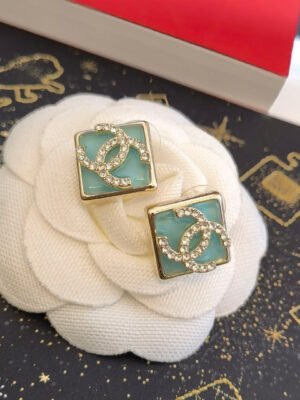 18K CC Blue Resin Earrings