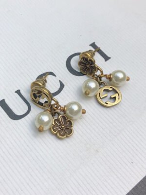 18K Double G Flower & Pearl Pendant Earrings