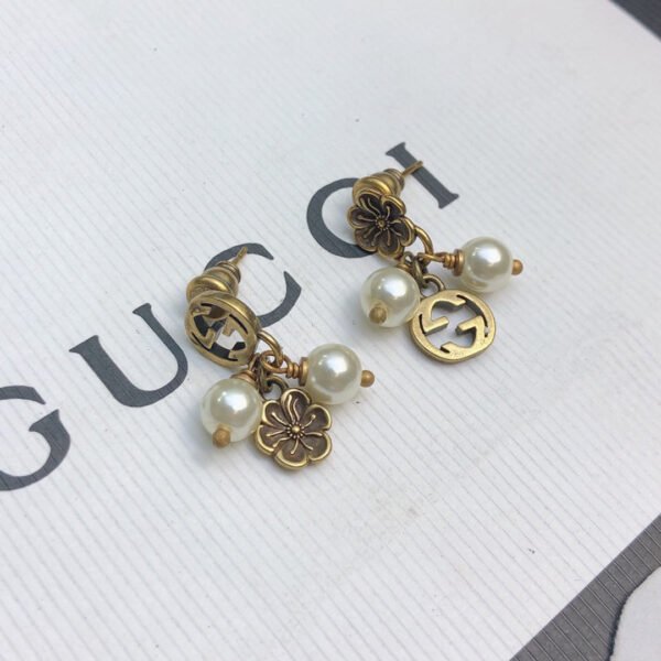 18K Double G Flower & Pearl Pendant Earrings