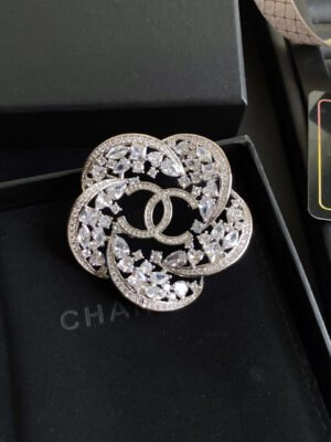 18K CC Camellia Crystals Brooch