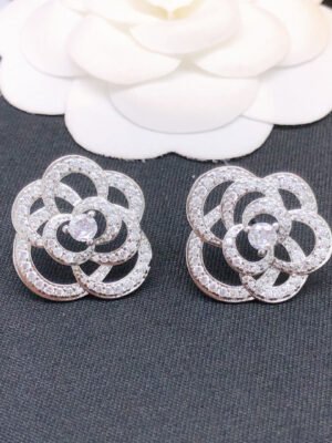 18K CC Camellia Diamond Earrings