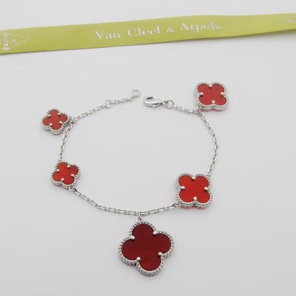18K Magic Alhambra Five Carnelian Motifs Clover Bracelet