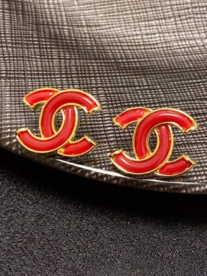 18K CC Red Resin Earrings