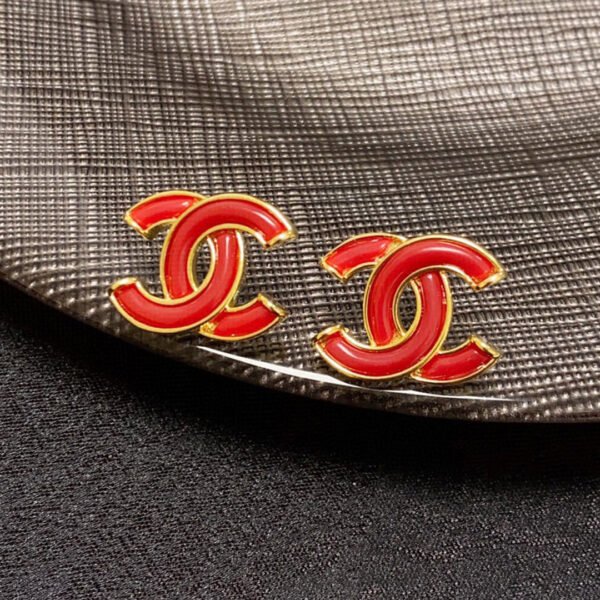 18K CC Red Resin Earrings