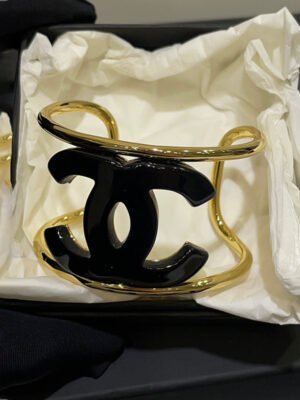 18K CC Black Logo Open Cuff Bracelet