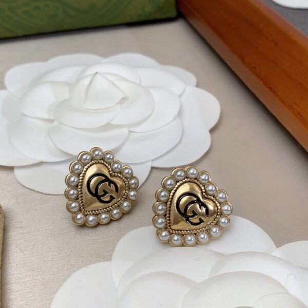 18K Double G Heart Pearl Earrings