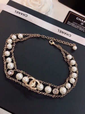 18K CC Pearl Choker Chain Necklace