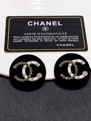 18K CC Black Resin Circle Earrings