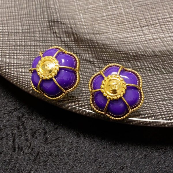 18K CC Purple Flowers Earrings