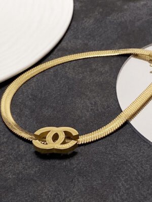 18K CC Gold Chain Choker Necklace