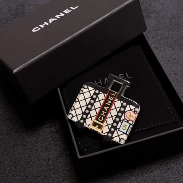 18K CC Suitcase Pattern Brooch