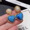 18K CC Blue Heart Pearl Earrings
