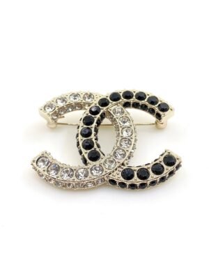 18K CC Black & White Crystals Brooch