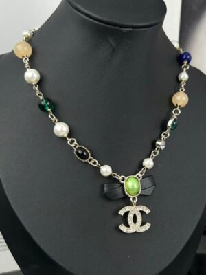 18K CC Crystal Bow Necklace