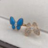 18K Two Butterfly Between the Finger Turquoise Ring