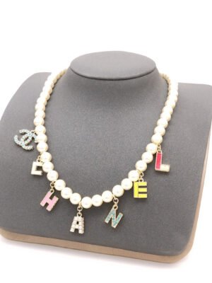18K CC Script Pearls Necklace