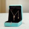 18K T Keys Woven Pink Diamonds Medium Necklace