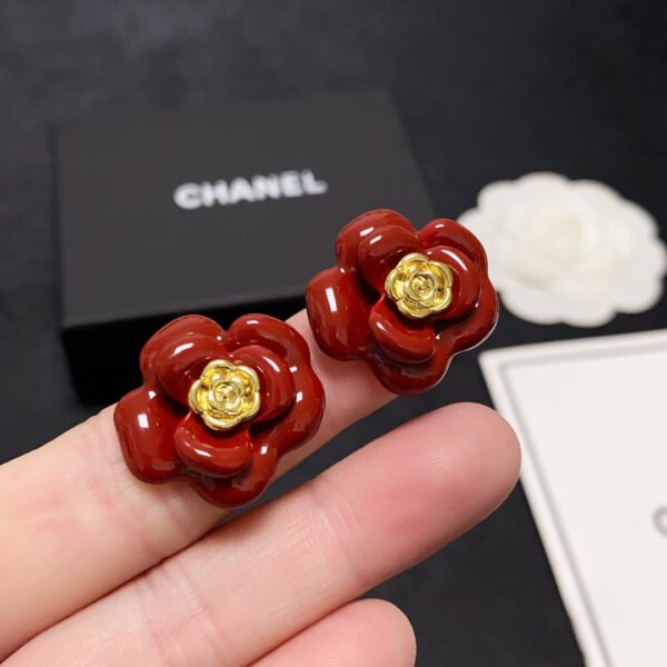 18K CC Red Camellia Resin Earrings