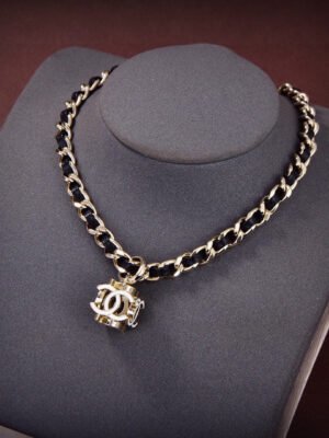 18K CC Leather Choker Necklace