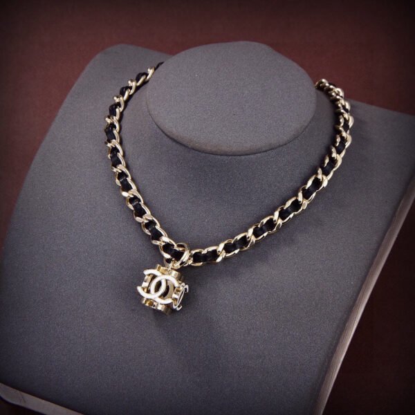 18K CC Leather Choker Necklace