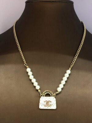 18K CC Pearls Bag Pendant Necklace
