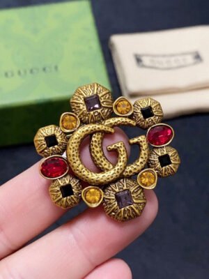 18K Double G Flower Crystal Brooch