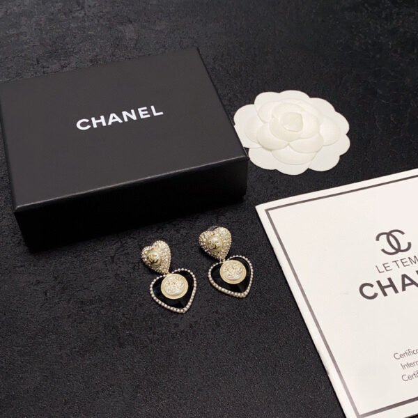 18K CC Black Heart Earrings