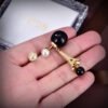 18K CD Tribales Eiffel Tower Charm Black Pearls Earrings