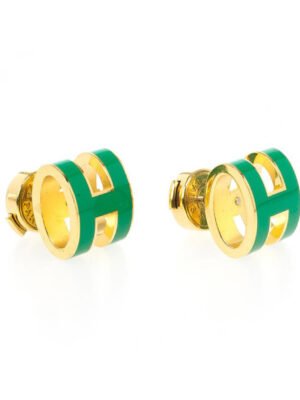 18k Mini Pop H Green Earrings