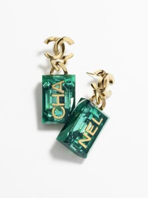 18K CC Green Perfume Bottle Earrings